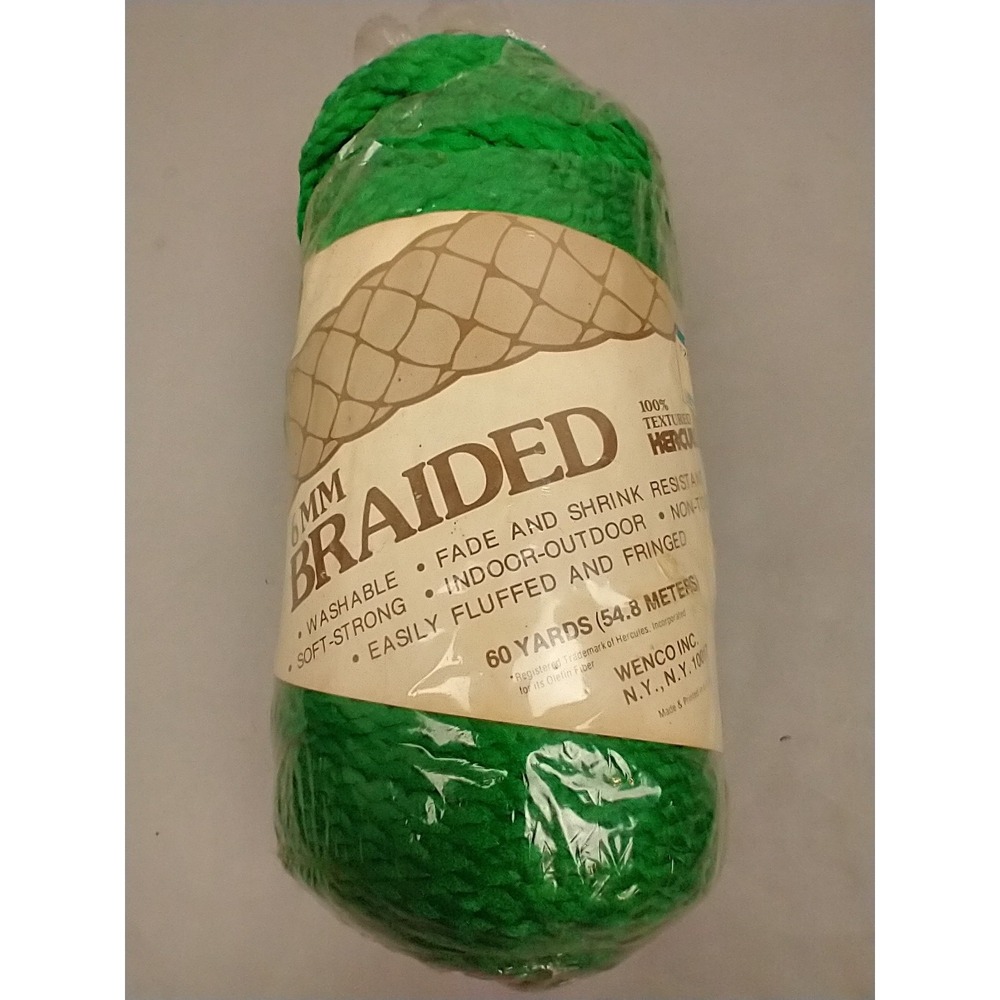 Vtg. Herculon Macrame Green 6mm Braided Cord New Vintage